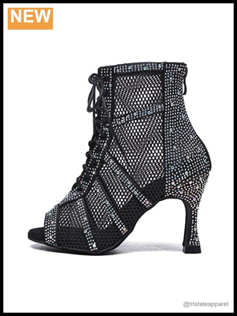 Rhinestone Ballroom Dance Ankle Boots Suede Sole Practice Heels